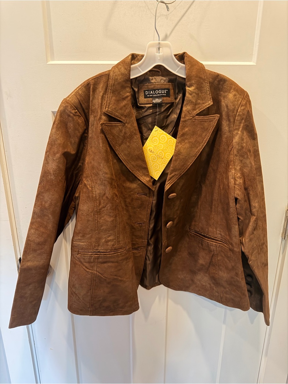 Dialogue Genuine Leather Blazer XL Metallic Bronze Brown Button Front